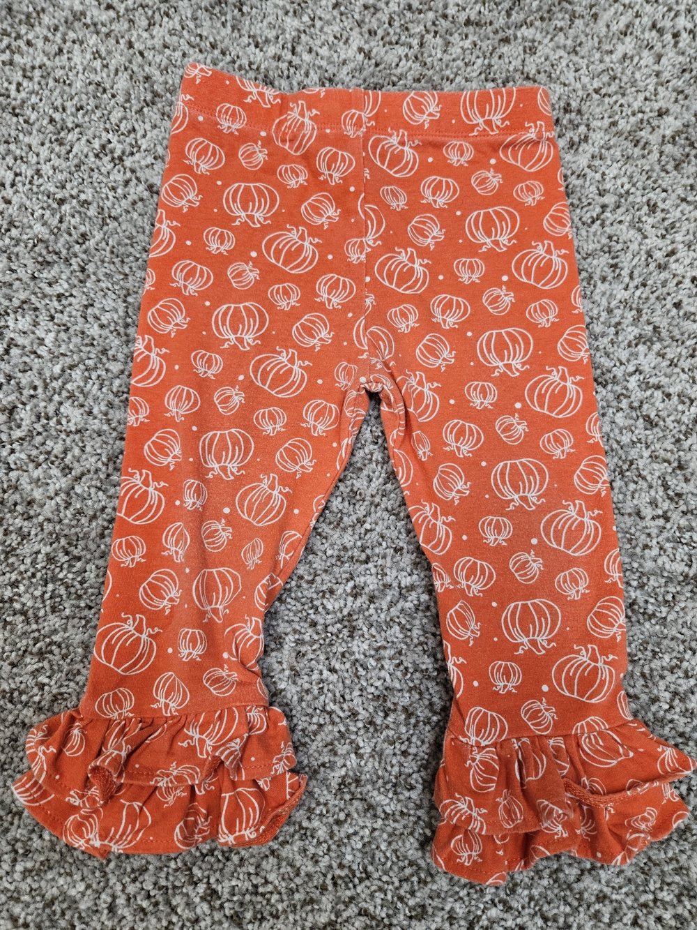 Rare Editions Orange Pumpkin Ruffle-Hem Bell-bottom Leggings 24m